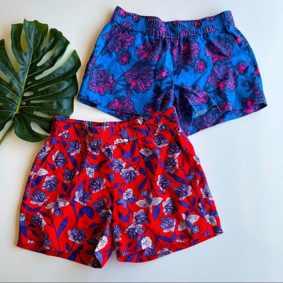 J Crew 00 Pair of Linen Shorts Floral Red and Blue